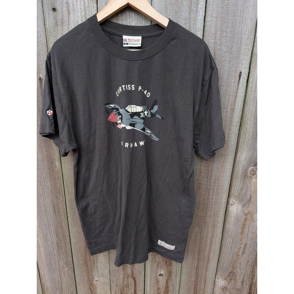 Red Canoe T Shirt Curtiss P-40 Warhawk World War II Short Sleeve Gray XL